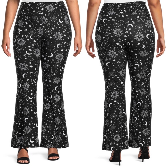 No Boundaries Pants - Black Galaxy Flare Leggings